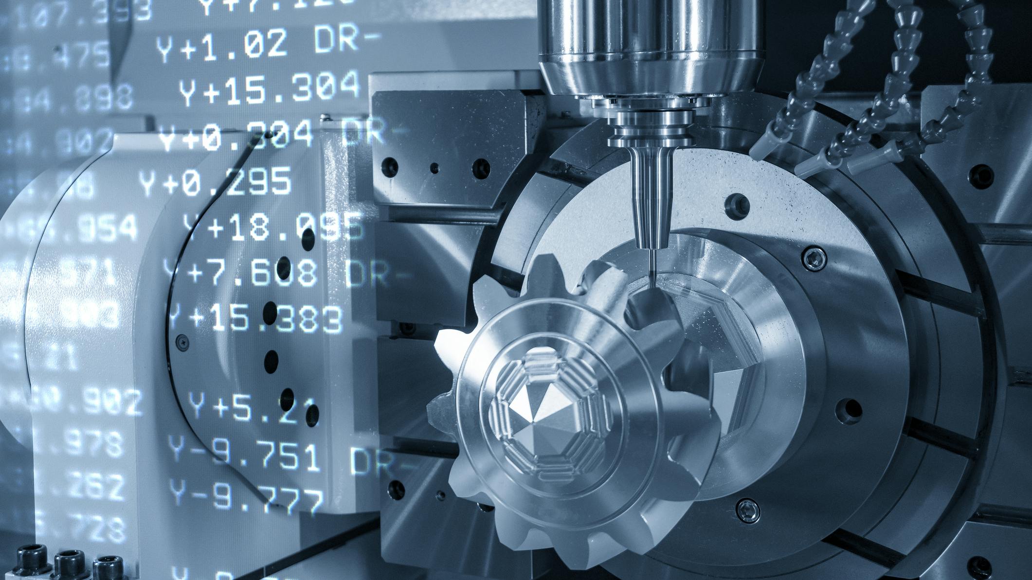 Photo of manufacturing gears with data numbers superimposed over it.