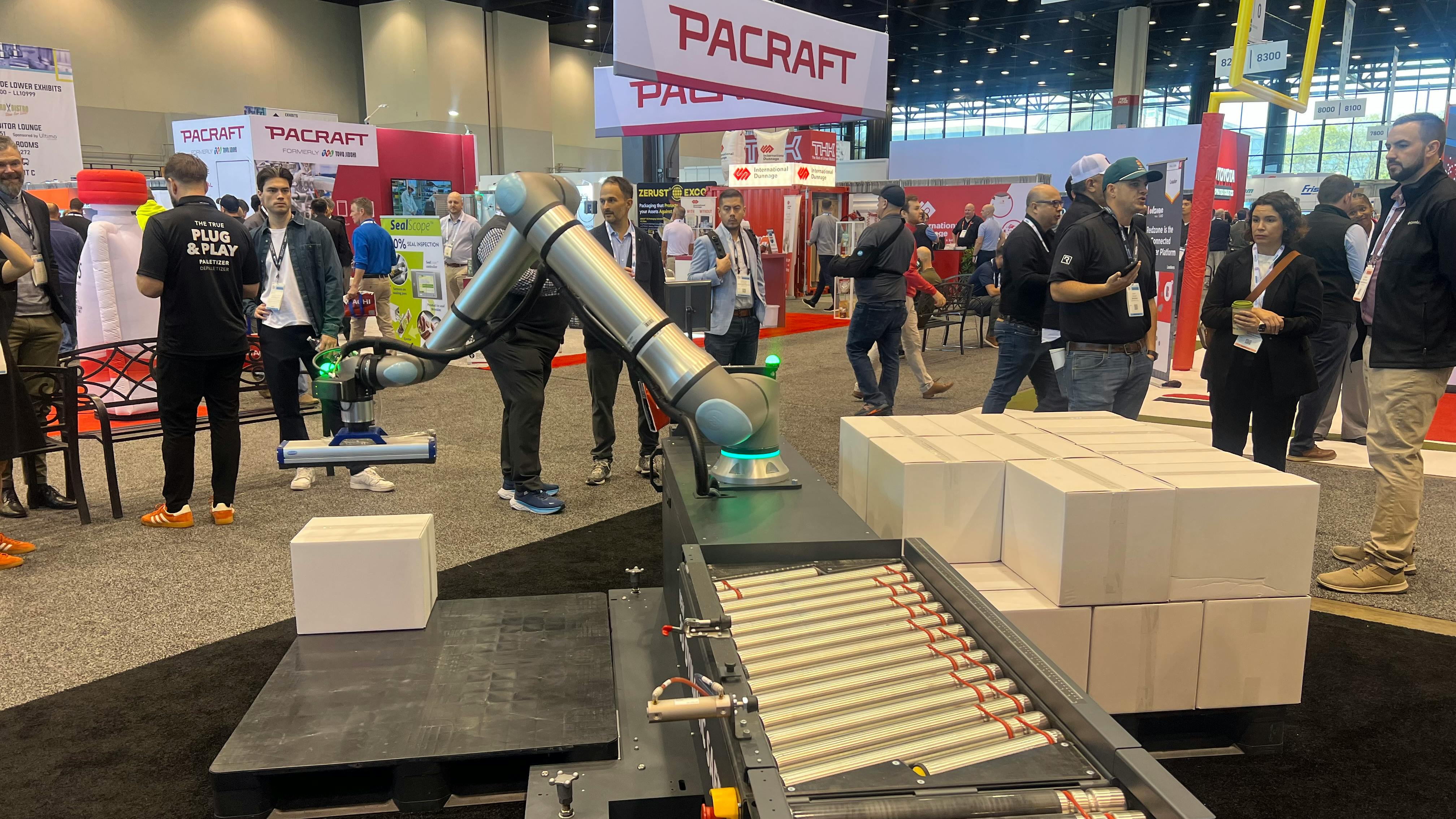The new beRobox PALTZ.CS25 collaborative palletizer showcased at PACK EXPO International 2026 in Chicago.