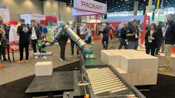 The new beRobox PALTZ.CS25 collaborative palletizer showcased at PACK EXPO International 2026 in Chicago.