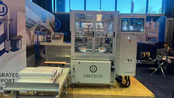 The Model T012 Automatic PreStretched Film Rewinder showcased at PACK EXPO 2026 in Chicago.